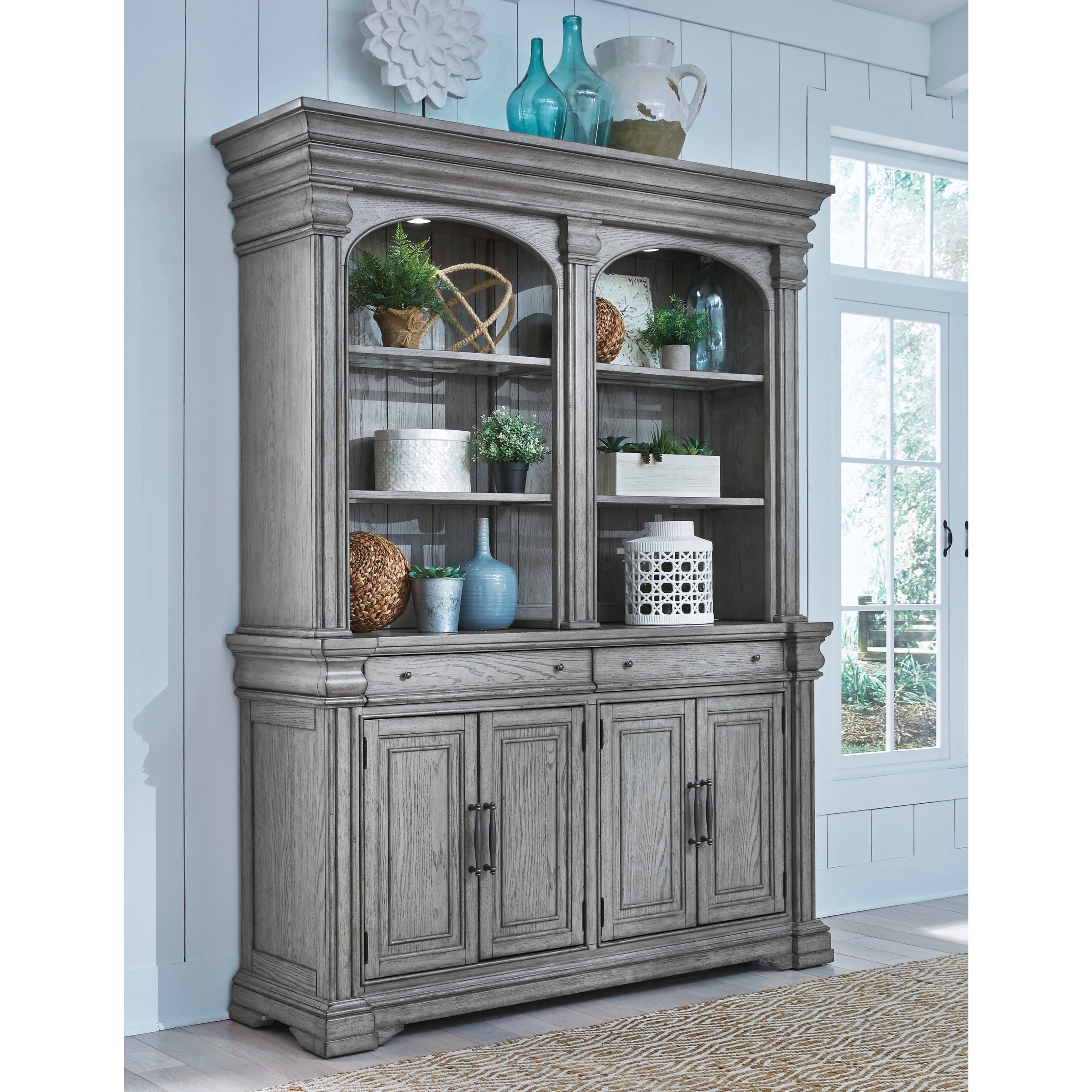 Pulaski Furniture Madison Ridge Traditional Server and Hutch with BuiltIn Lighting Find Your